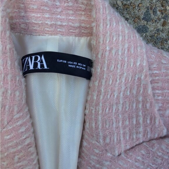 ZARA TEXTURED TWEED DOUBLE BREASTED BLAZER PINK - Picture 9 of 9